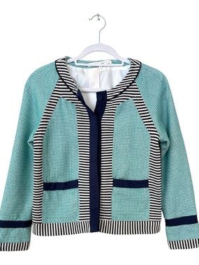 Veronica Beard Teal/Blue Textured Knit Jacket Blazer Sz 3 Nautical Preppy Resort